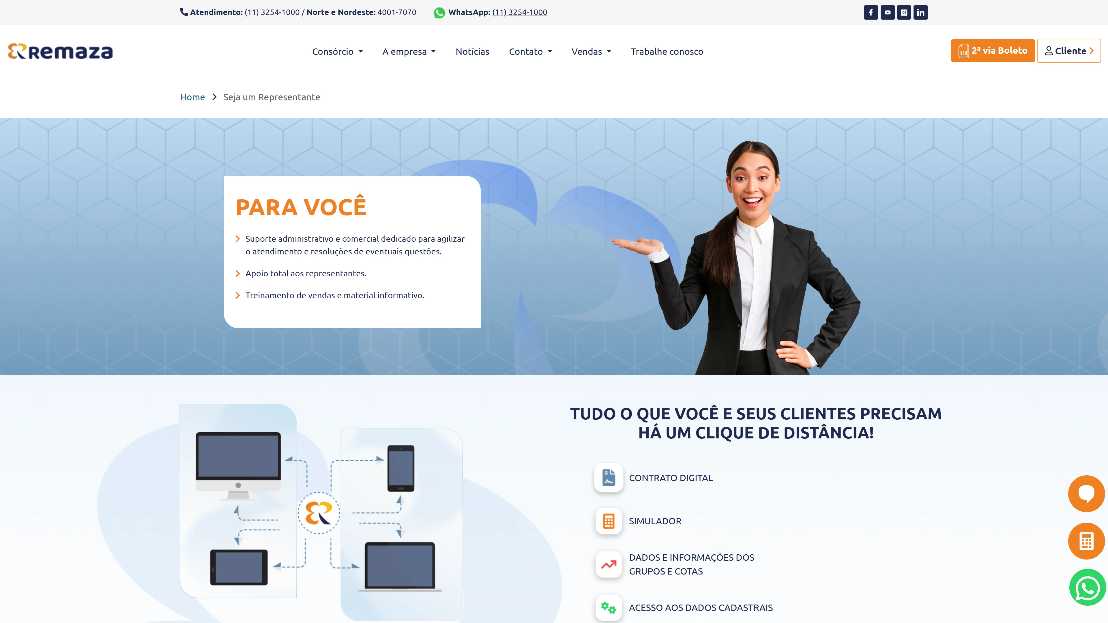 Página Seja um representante do Consórcio Remaza