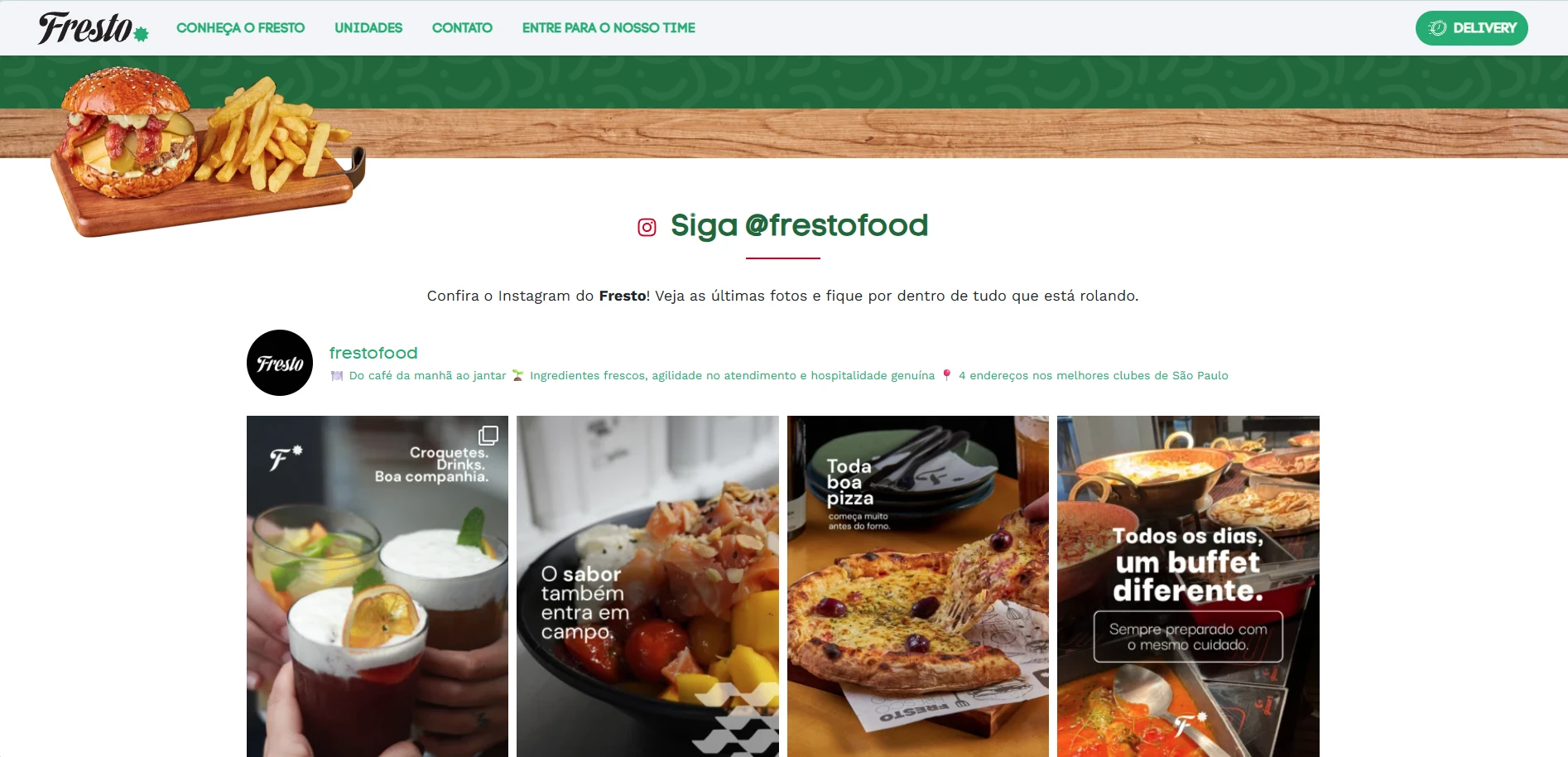 Seção da página inicial do Fresto com feed do Instagram integrado mostrando publicações da marca