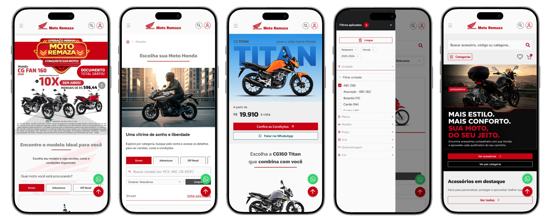 Composição final com telas mobile do Moto Remaza
